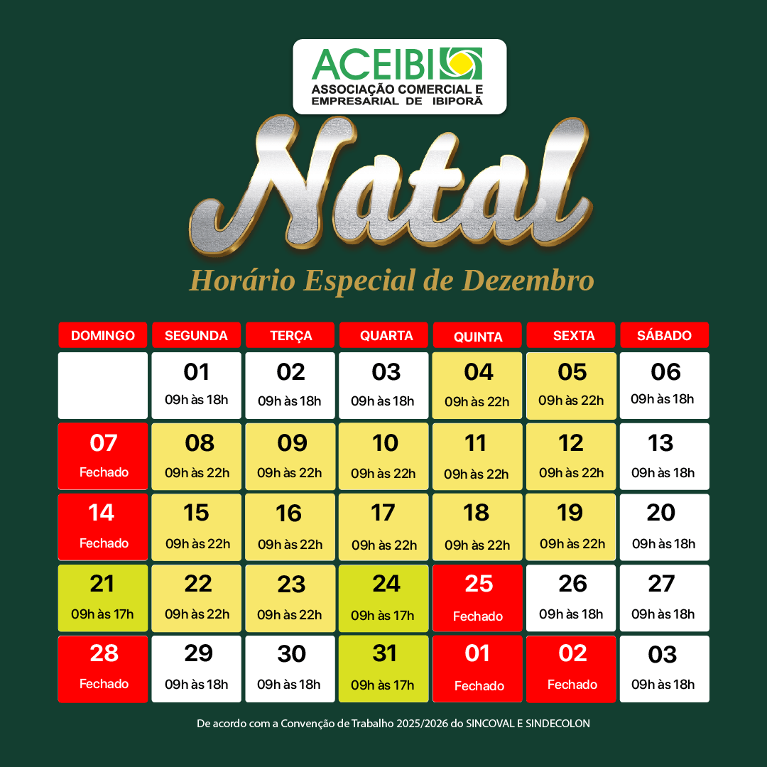 Horário do Comércio Dezembro