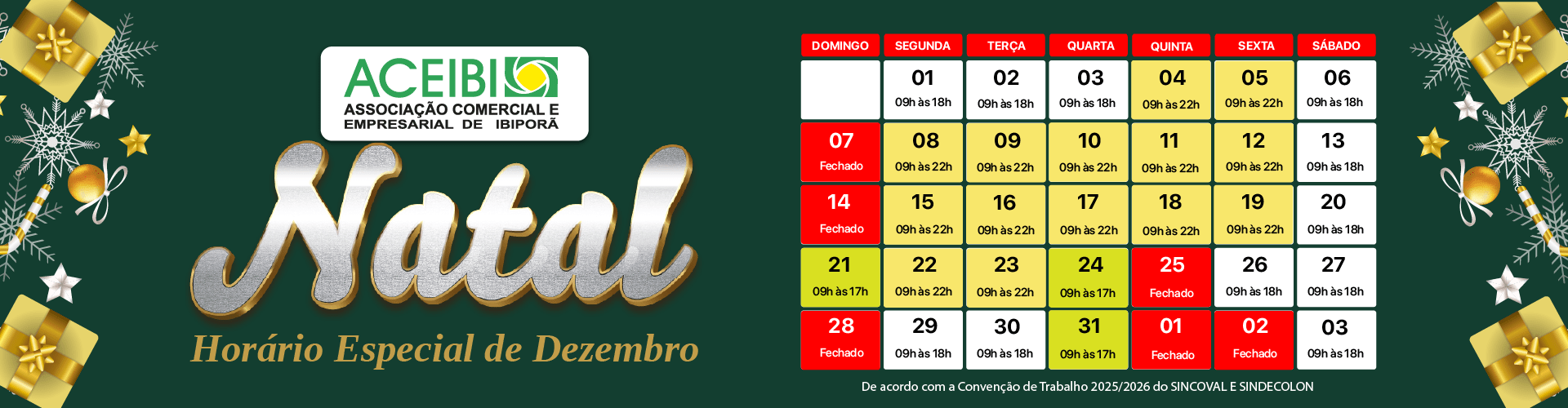 Horário do Comércio Dezembro